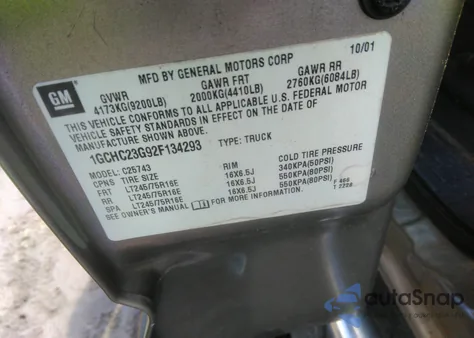 2002 Chevrolet Silverado 2500Hd Ls из США, поврежденный, VIN 1GCHC23G92F134293